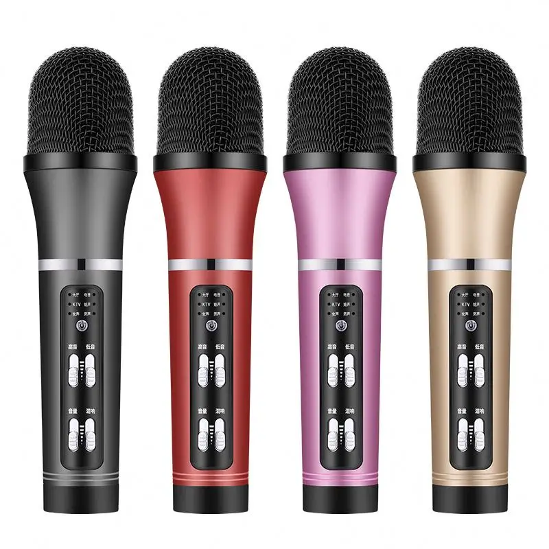 

Professional recording condenser studio microphone streaming echo karaoke smartphone livestream singing equipment, Black golden pink gold
