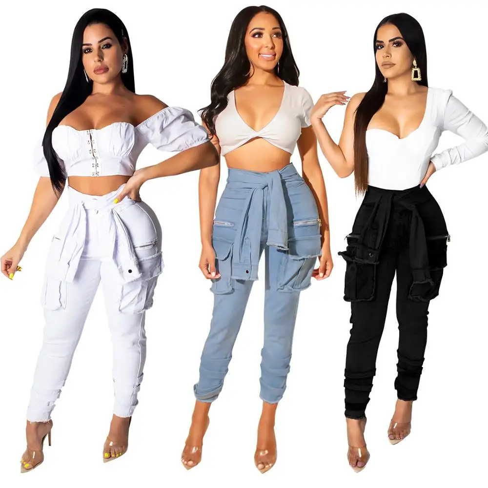 Wholesale 2019 High Waist Women Denim Jeans Waistband Long Pants Fashion Club Dresses Ladies Skinny Jeans