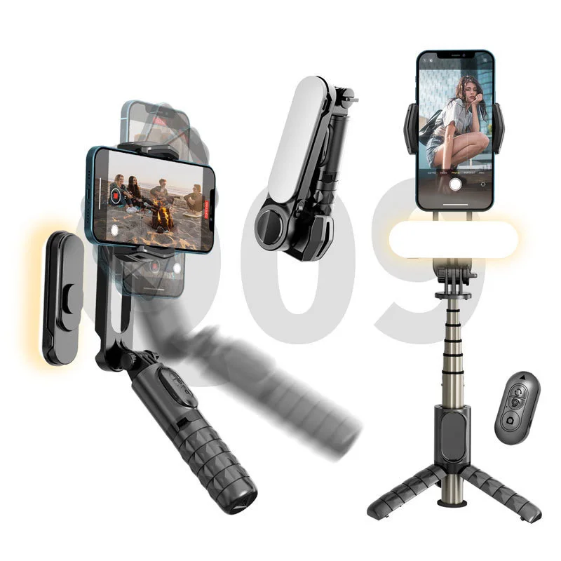 

Hot Sale Q09 LED fill light VLOG mobile phone pan tilt anti shake tripod handheld stabilizer Bluetooth selfie stick