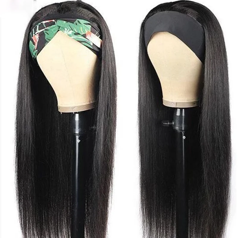 

Machine Made No Lace Wigs No Glue and No Sew In More Hair Human Hair Headband Scarf Wig for American Women