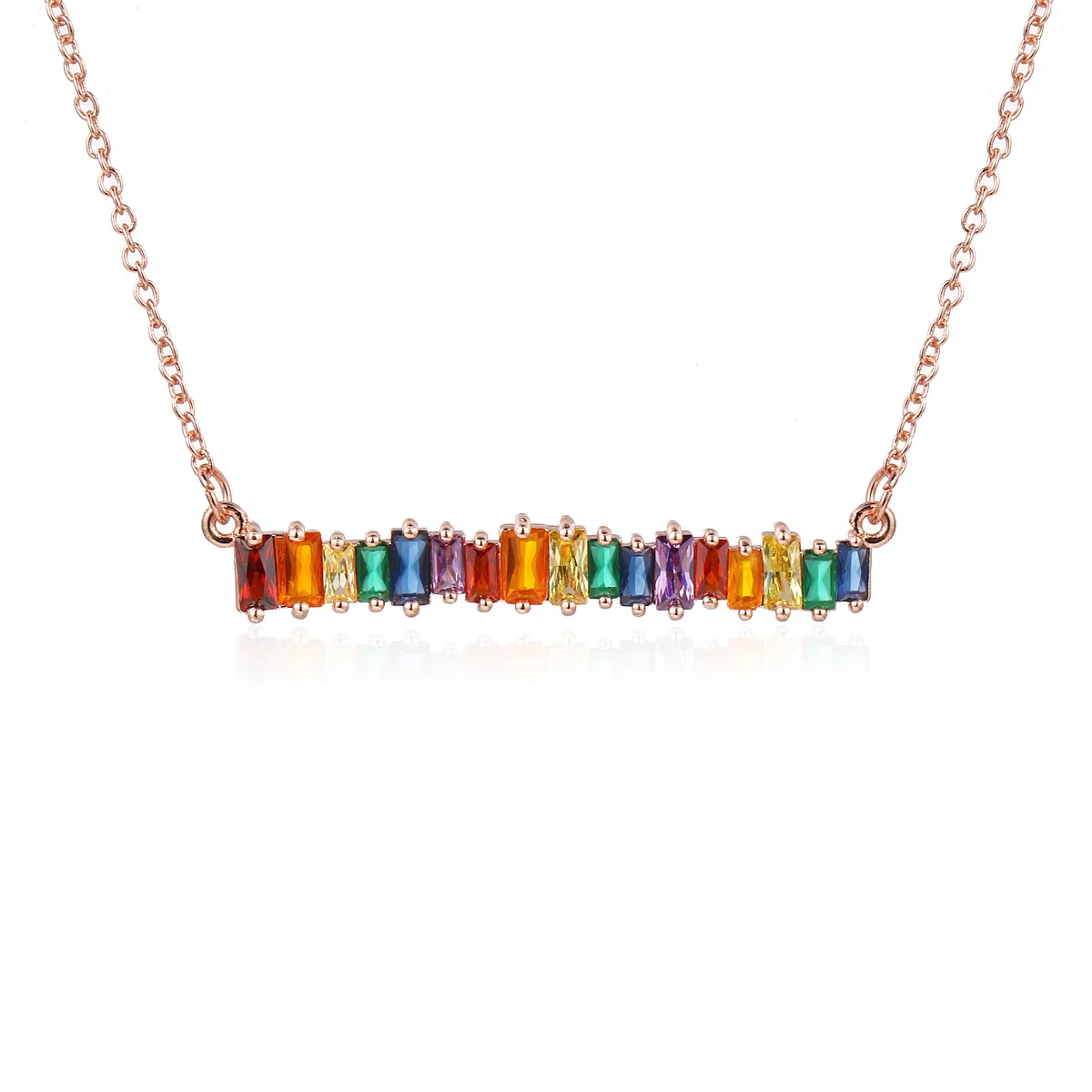 

Colorful Geometric Rainbow Statement Necklace Multicolor Cubic Zircon Rainbow Bar Pendant Necklace