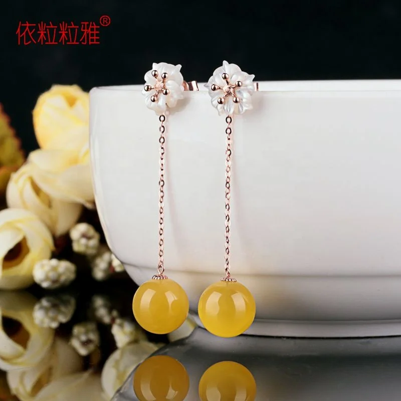 

S925 Sterling Silver Earrings Amber Beeswax Earrings For Women Minimalist Jeweley