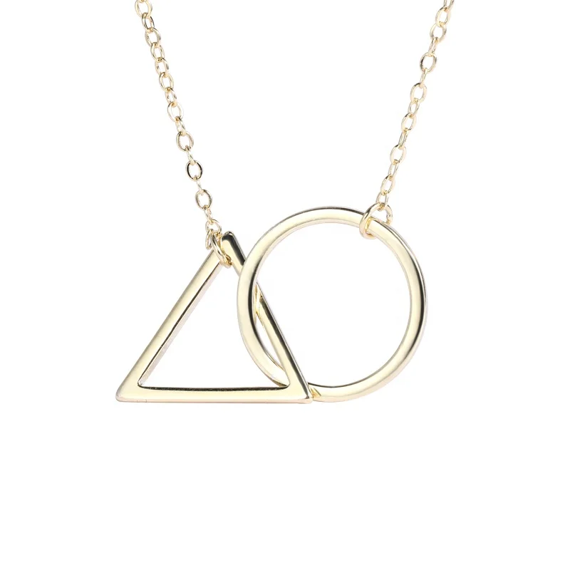 

Women Simple Design Sterling Silver Gold Geometry Triangle and Circle Necklace A839