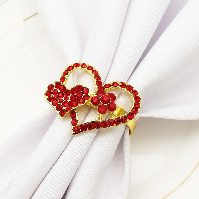 

Napkin Rings Rhinestone Heart Diamond Serviette Metal Ring Crystal for Weddings Decorations Party Table HWD10