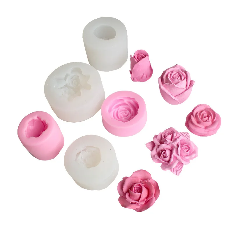 

3D Rose Shape Silicone Candle Soap Mold Clay Resin Fondant Mould Cake Decoration Tools, Pink