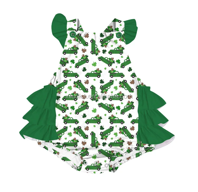 

Factory Price Girl Ruffle Clothing St. Patrick's Day Baby Bubble Romper