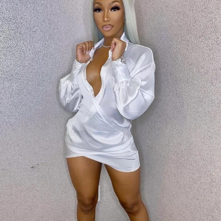 

X01003L 2021 Ins style hot sale solid color women dress Sexy nightclub dress with deep V and low cut, 4 colors