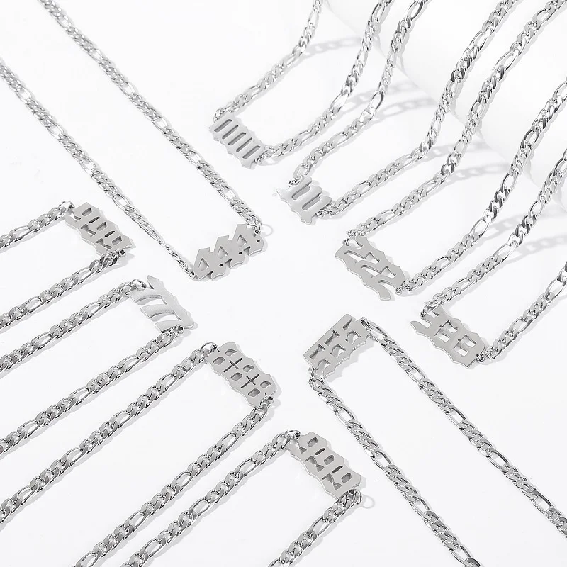 

Stainless Steel Angle Number Necklace Chain 000 111 222 333 444 555 666 777 888 999 000 Angel Number Necklace Jewellery