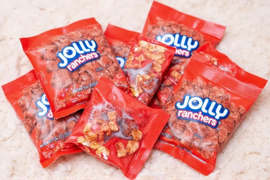 Step-by-step preparation of melted cinnamon Jolly Ranchers being used as a glaze for baked goods on a marble countertop