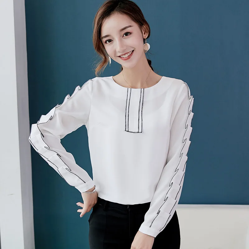 

2020 spring and summer new Korean version of the wild large size ladies blouse fashion long sleeves casual chiffon blouse