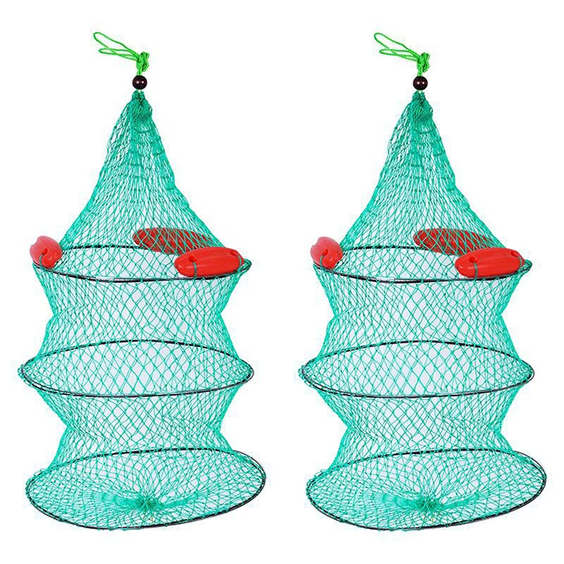 

Portable Collapsible Fish Trap Cage Floating Fishing Keeping Bait Nets Cast Nylon Material Strong, Green