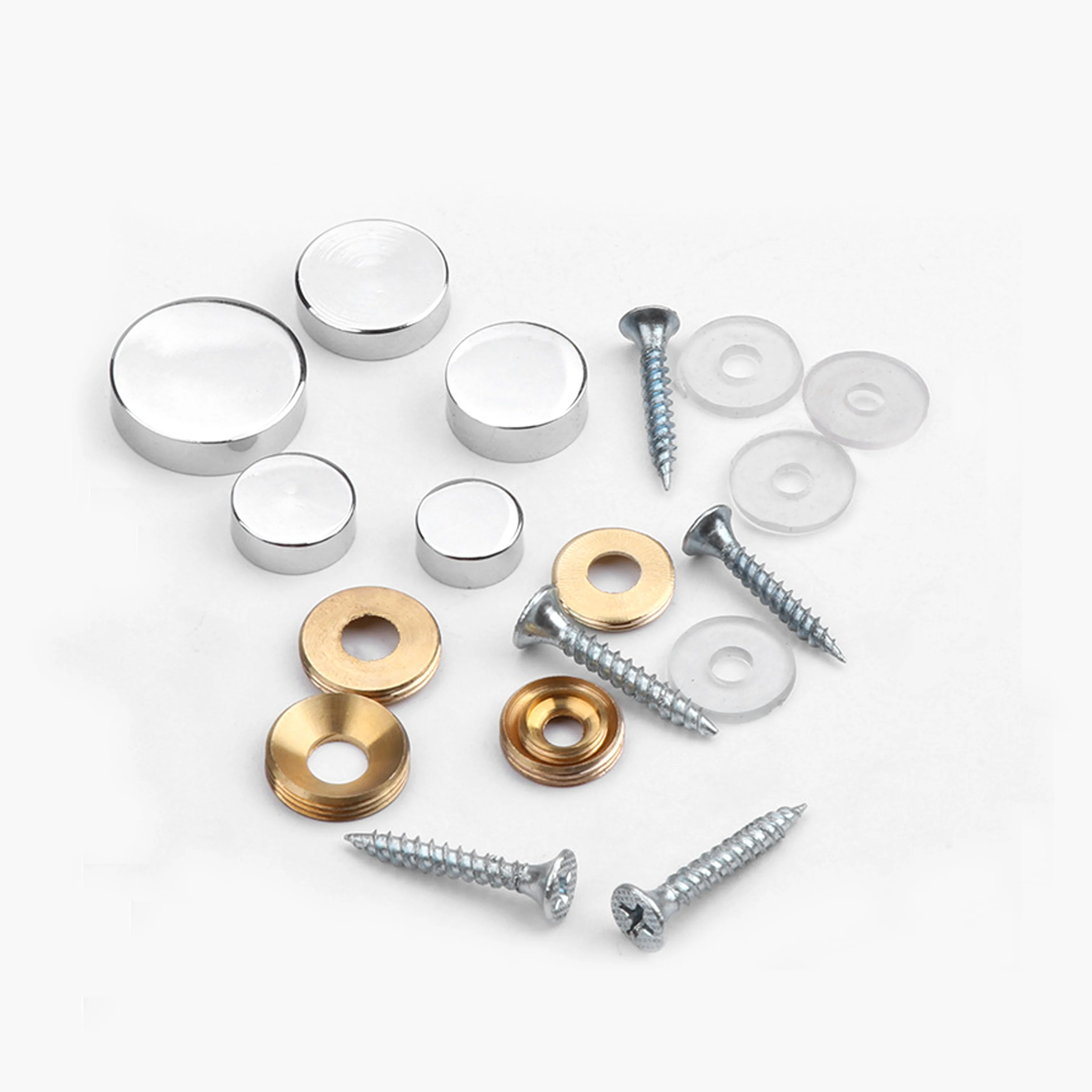

10mm 12mm decorative shiny gold round glass screw caps zinc plated flat head ready to ship copper mirror screw caps