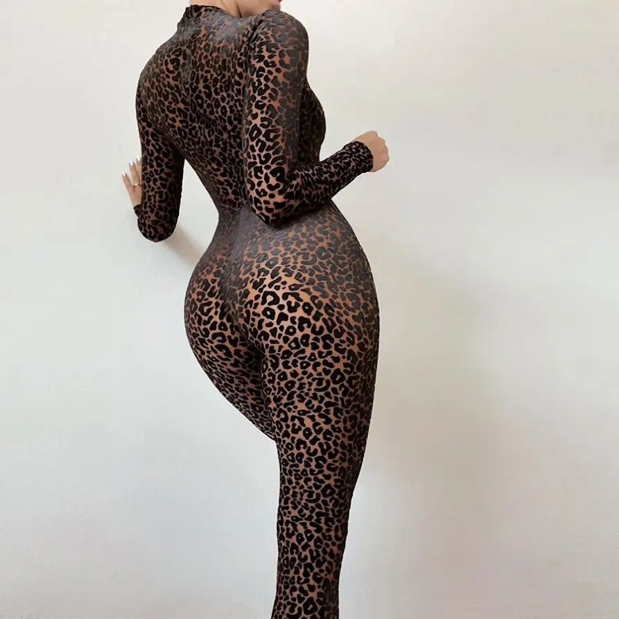 

W66 Leopard Autumn Winter Fitness Rompers Womens Bodysuits For Women Jumpsuit