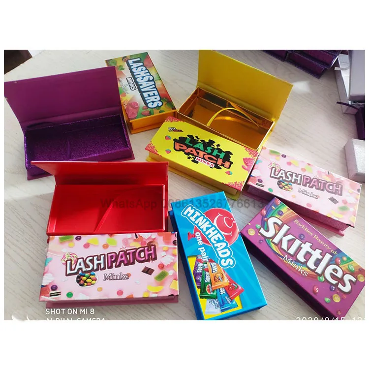 

Eyelash Box Candy Skittles Lash Packaging Box For 25mm Wispy Mink Eyelashes Custom Skittles Lash Case Packaging For 3D Mink Lash, Natural black