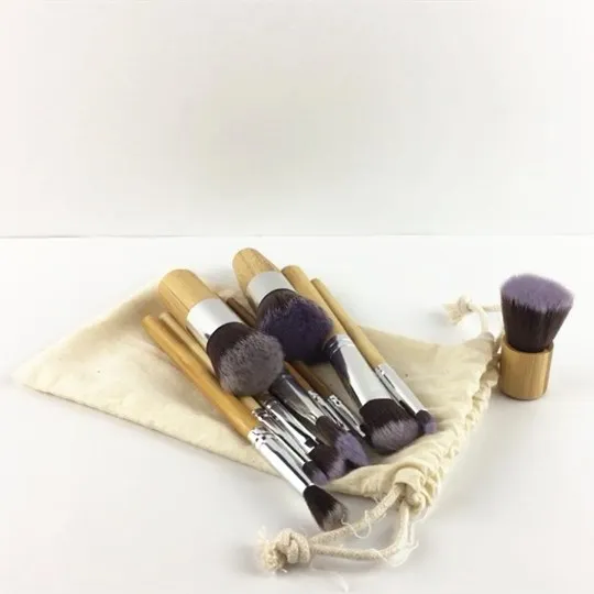 

Your own brand makeup brush set with bag wholesale professional eyeshadow 10pcs handmade bamboo kabuki