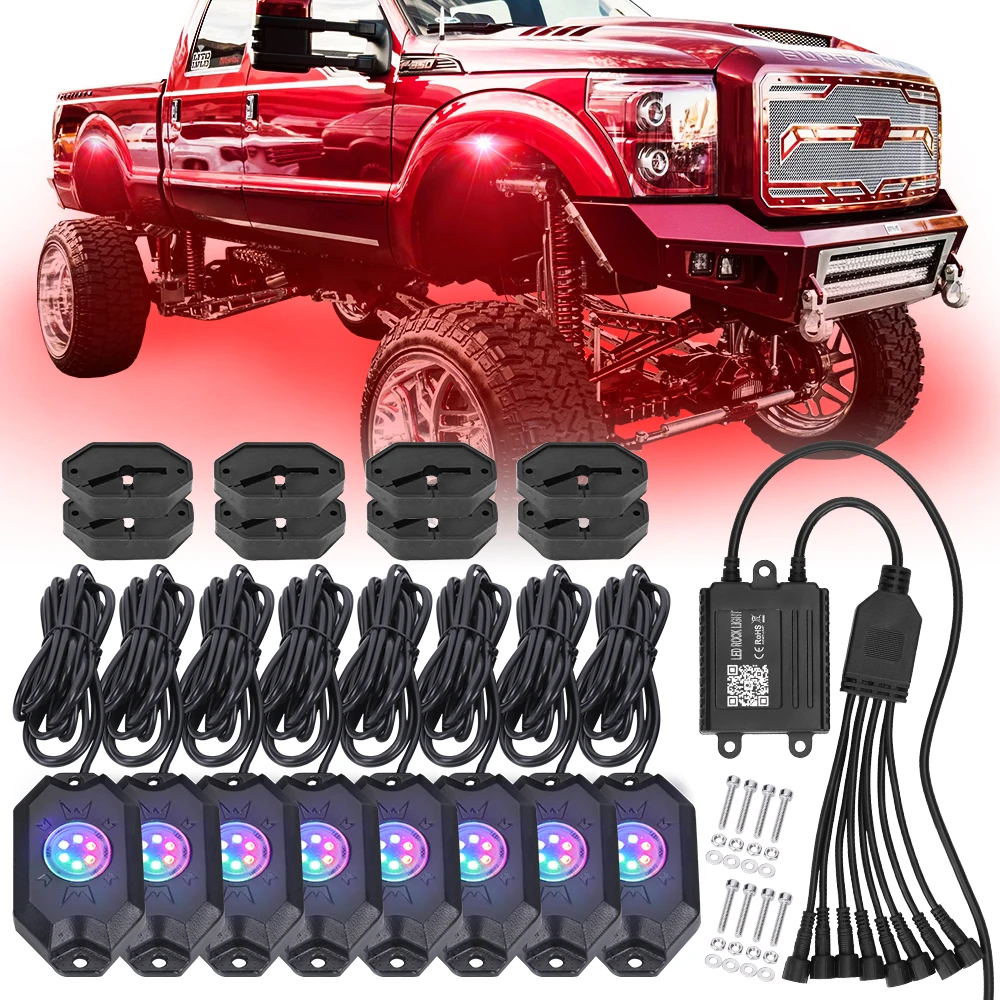 High Quality 8 Pods Underbody RGB Led Rock Light Pods Kits with Various Coolest Lighting Colors for ATV UTV