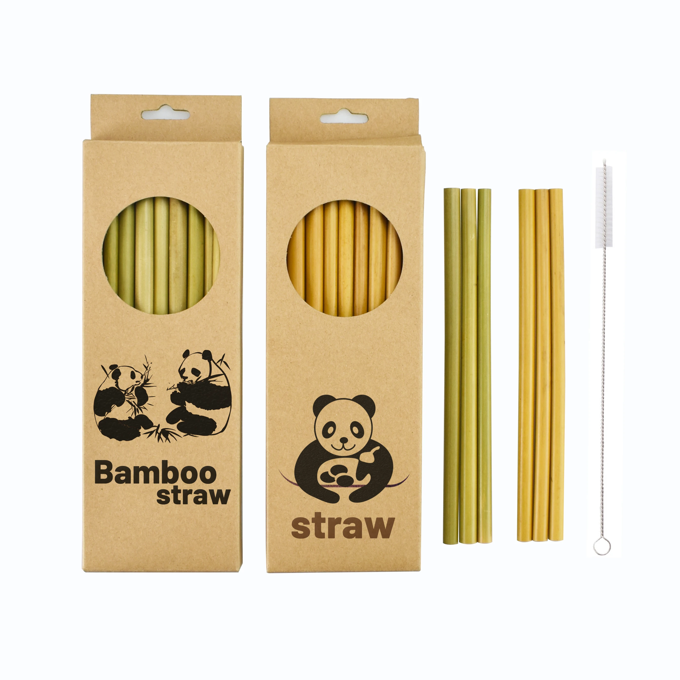 

Amazon 2021 Hot Sale Custom Logo Package Eco Friendly Biodegradable 100% Natural Reusable Drinking Boba Wooden Bamboo Straw Set, Natural yellow/green