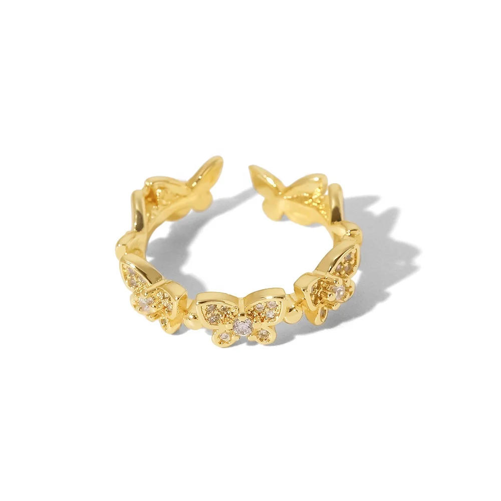 

18K Real Gold Plated Cubic Zircon Butterfly Shape Copper Adjustable Rings for Women Jewelry