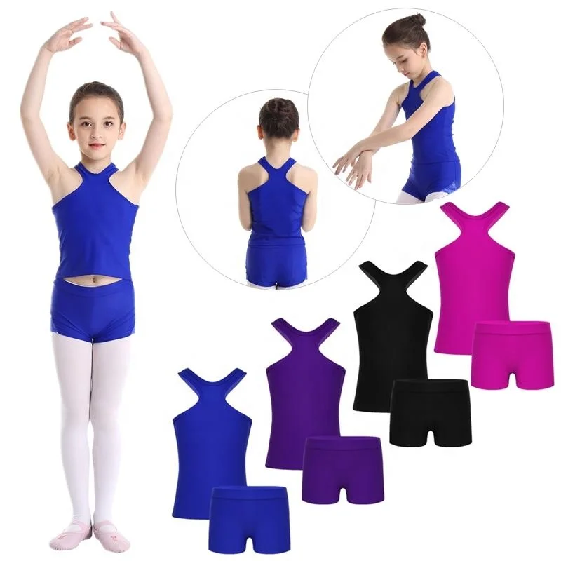 

Kids Girls 2PCS sleeveless Gym Workout Fitness Activewear Ballet Dance Outfits