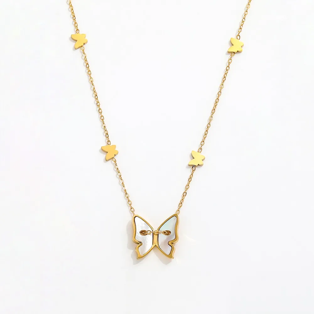 Joolim Jewelry 18K Gold Plated Waterproof&Tarnish Free Fashion Designer Cute Shell Butterfly Necklace Stainless Steel Jewelry