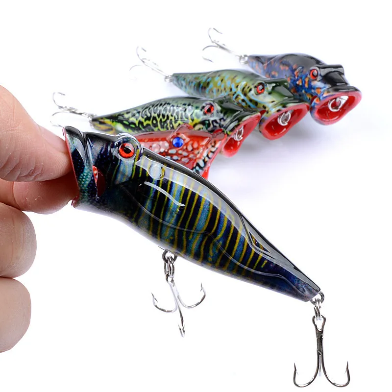 

1Pcs 8cm 12.4g Whopper Topwater Popper Fishing Bait Color Painting Artificial Crankbait Isca 6# High Carbon Steel Hook