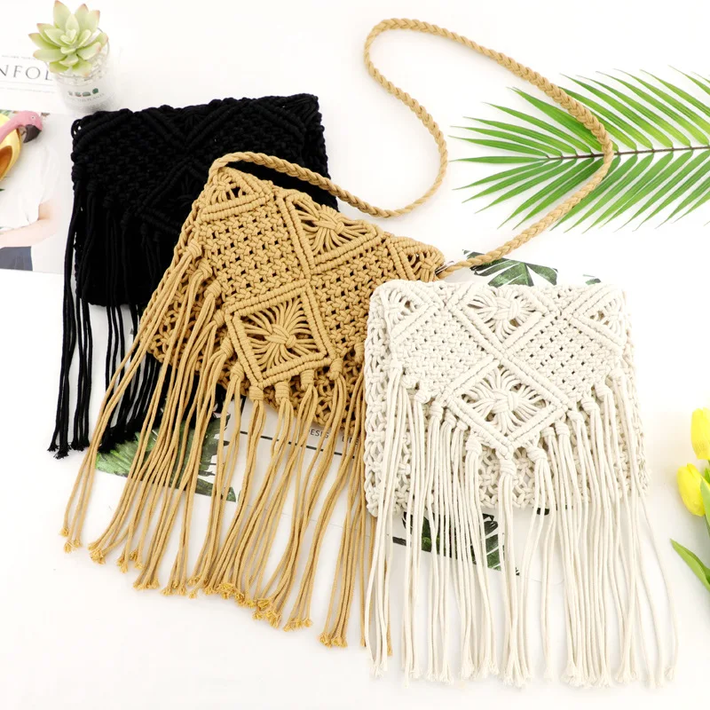 

Wholesale Large Hand Woven Cotton Macrame Bag Crossbody Bohemian Beach Bag for Girls, Multi color