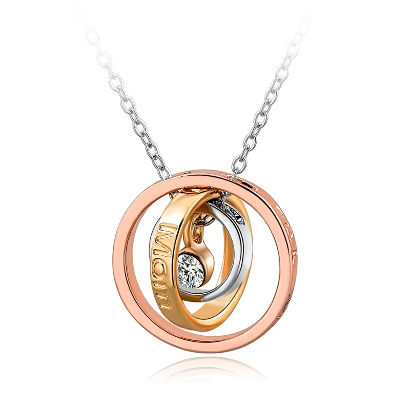 

Fashion Jewelry 2021 TriColor Geometric Circle Necklace Three Ring Interlocking Clavicle Chain I Love You Pendant