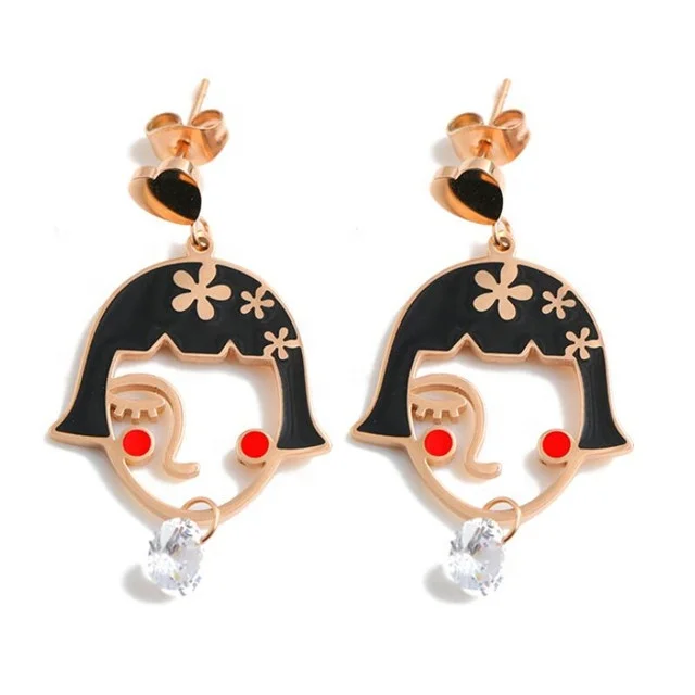 

Yiwu Aceon Stainless Steel Janpanese Element Fashion Women Face Colorful Enamel Pendant Dangle Crystal Earring