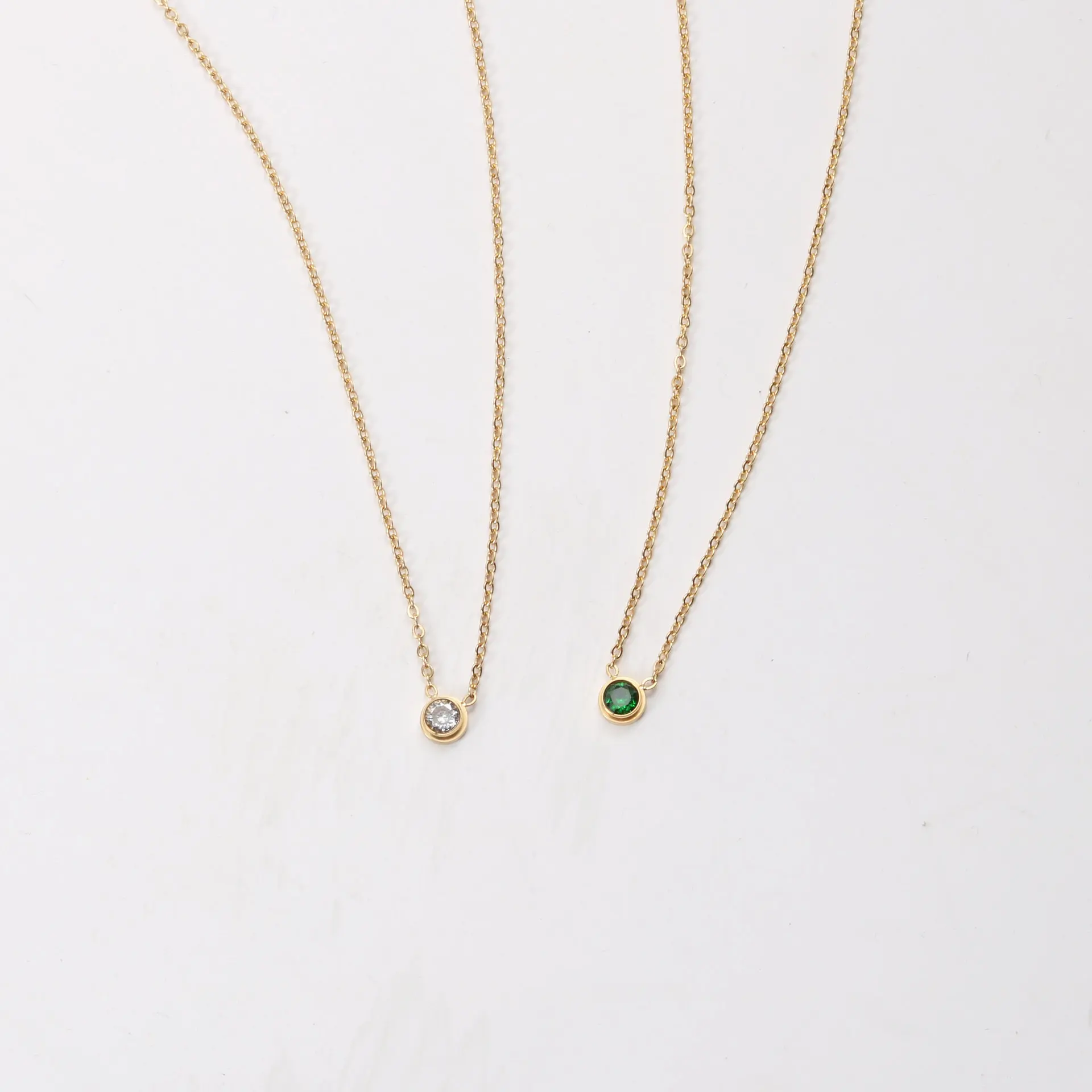 

Wholesale Trendy 18K Gold Plated Emerald Zircon Necklace Drop Pendant Chains Necklace Choker Necklace Jewelry for Women, Emerald, pure white