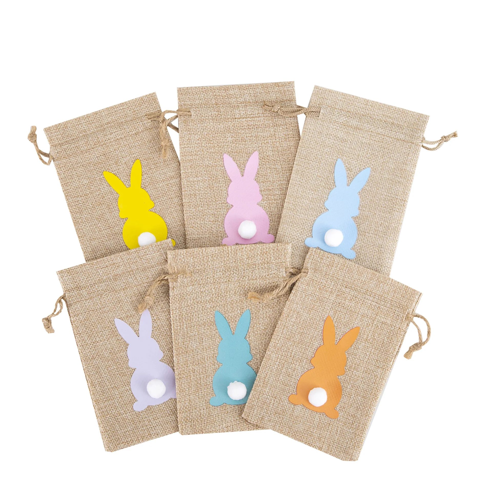 

Wholesale 2024 Easter burlap drawstring gift Easter flax Sack Gift Mail bag hunting bag Easter