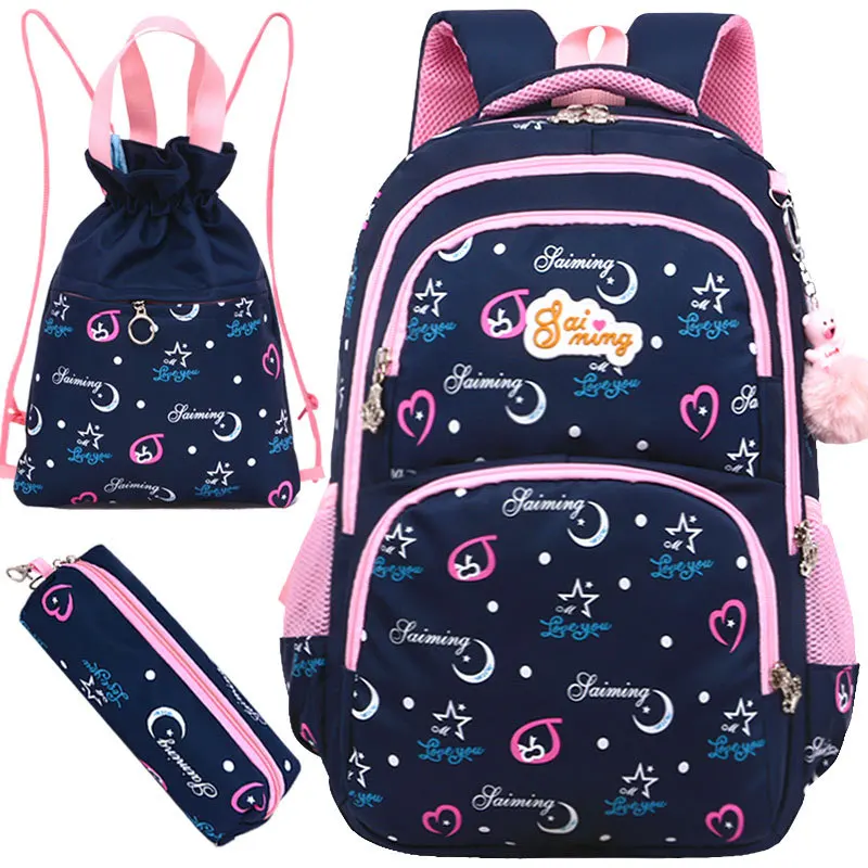 

Designer Stylish Hot Sell 3 Piece Set Primary Teenager Student Girls Backpack Pencil Bag For School Bag, Pink/violet/blue/black/custom made