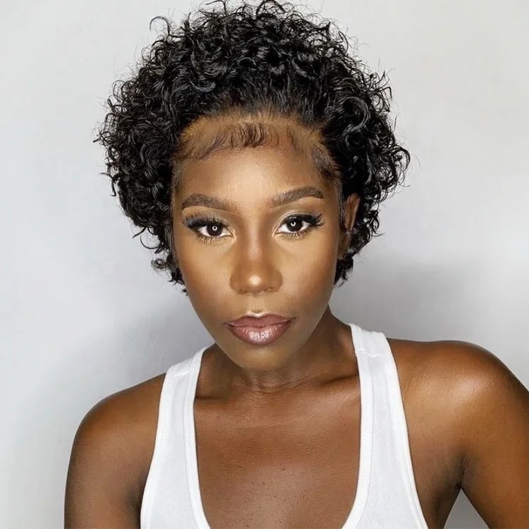 

Short Pixie Cut Wig Virgin Human Hair Wig Short Water Curly Human Hair 13*4 Lace Front Wig