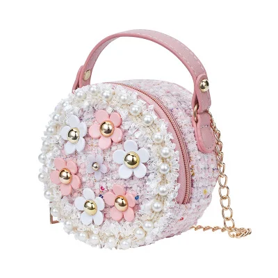 

Princess Girls purses and handbags Kids Baby Crossbody flower pearl Bags Boutique Shoulder Stylish Zipper Birthday Party Gift