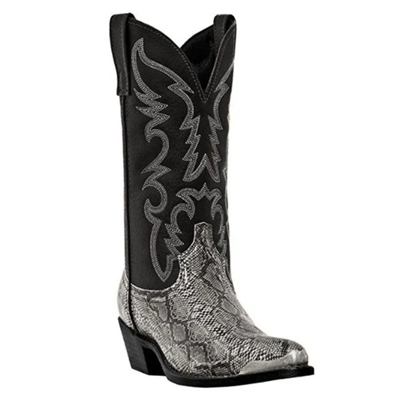 

Men's Cowboy Boots Snake PU Western Embroidered Highheeled Mens Woody Heel Boots in the western cowboy winter big size