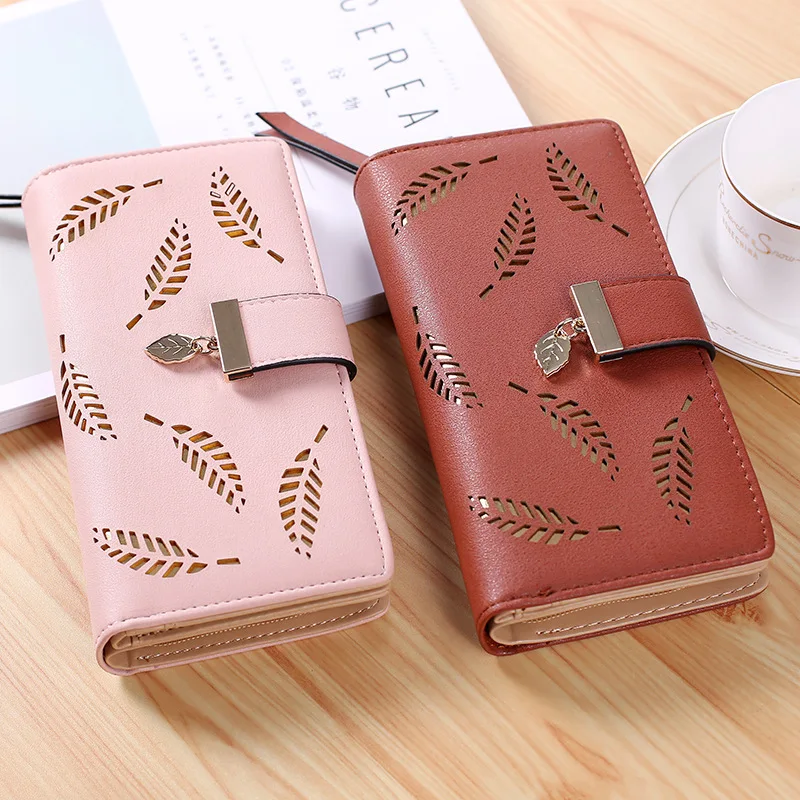 

Coin Purse Card Holders Femme classic Hollowing out Leaf design long women wallets latest ladies purse, Customized