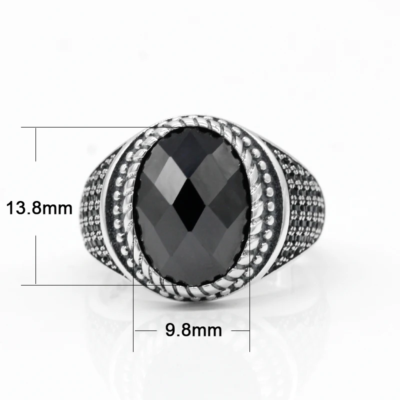 925 Sterling Silver Clear Faceted CZ Zirconia Stone Turkish Men's Ring All Sizes 