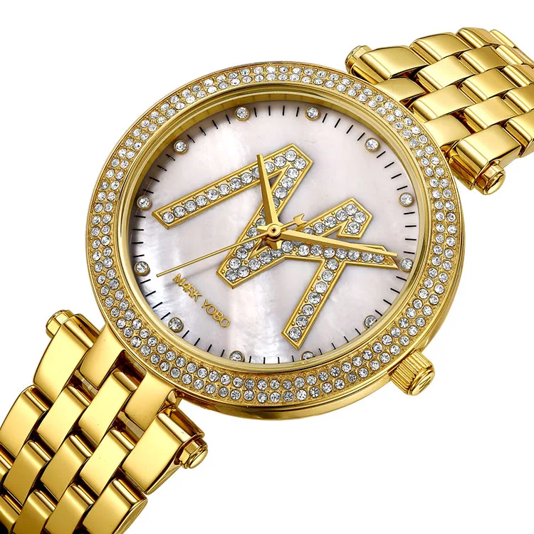 

OEM Wristwatches Japan Movt Diamond Quartz Watch Western Gold Steel Rose Gold Plated Luxury Watch In China, Customized colors