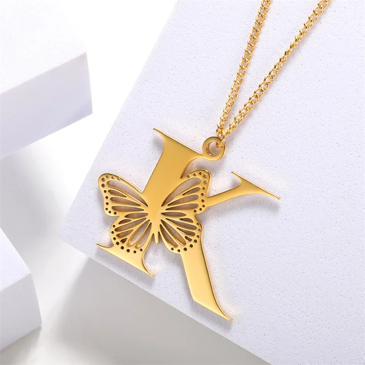 

Custom initial name necklace gold butterfly letter pendant necklaces