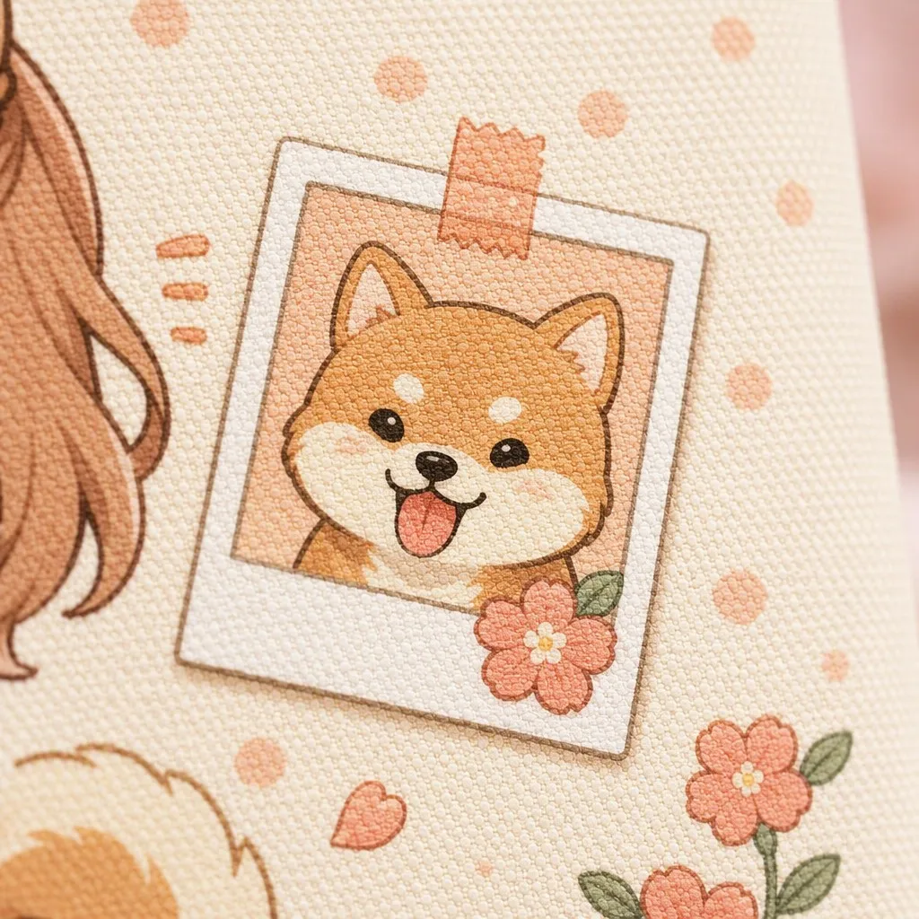 Playful Polaroid Shiba Dog Trompe-l'oeil Print Close-up