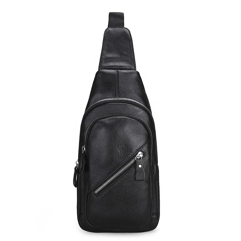 

Small MOQ 2019 wholesale men's chest bag retro genuine leather messenger bag men zipper shoulder crossbody H