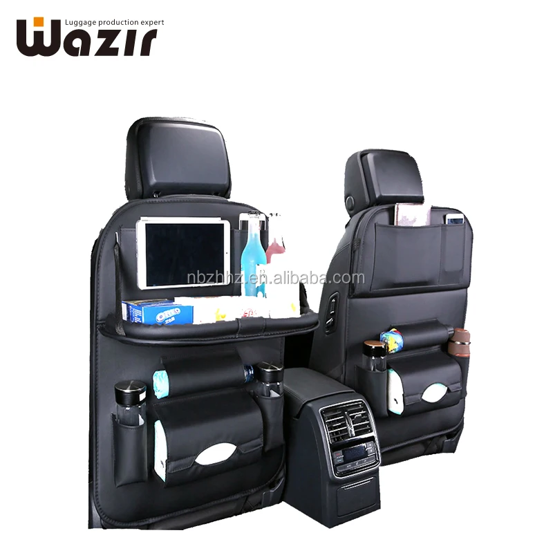 Pu Leather Car Seat Organizer With Folding Foldable Table Tray Tablet
