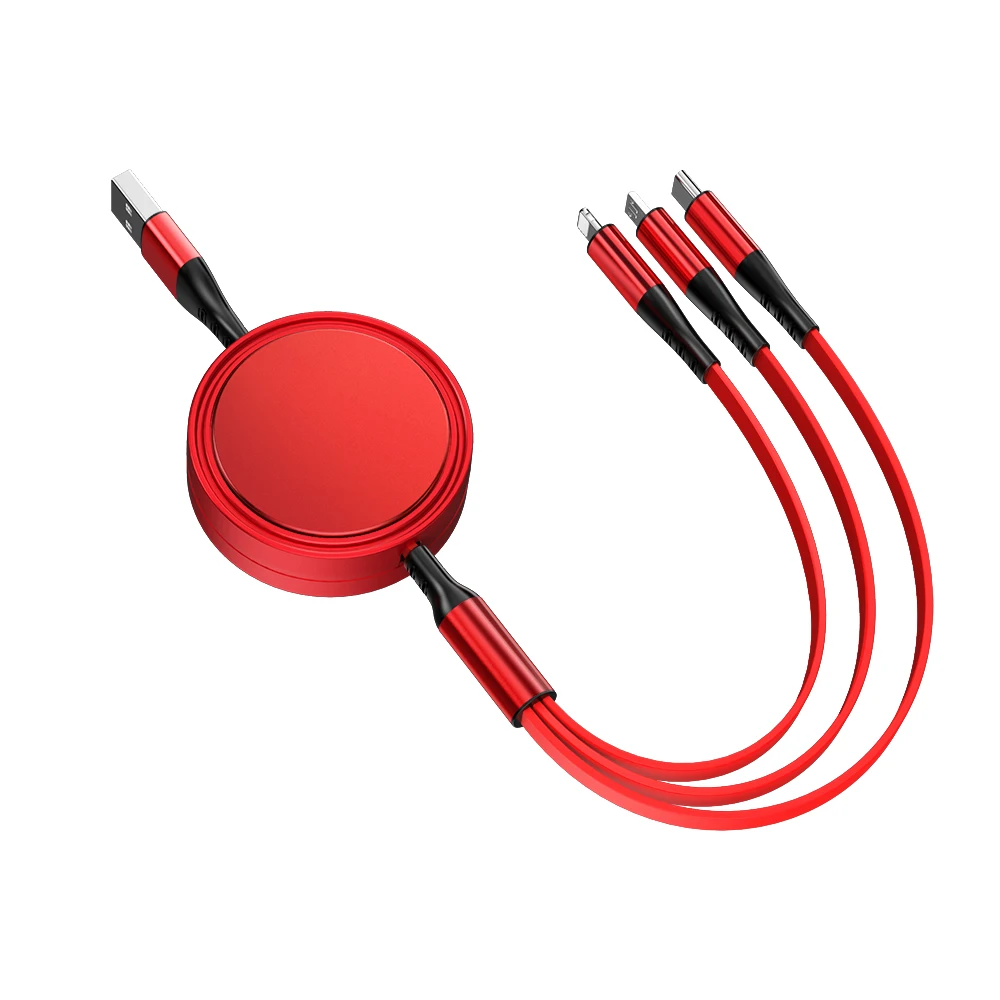

new arrival Mobile phone accessories type c micro usb IOS cable retractable cable fast charging 3 in 1 data cables, Customized color