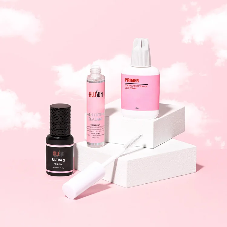 Allison 6-8 Weeks Wholesale 1 Second Fast Dry Clear Eyelash Extension Glue and Primer With Glue Rings Eyelash Extension Tools