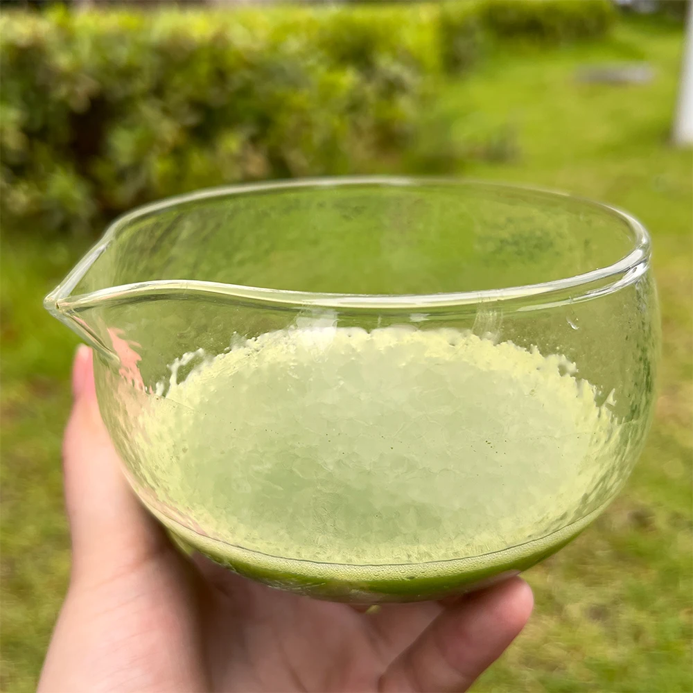 

Japanese Artistic Style Glass Matcha Bowl with Spout Unique Textured Glass Whisk Scoop Tea Ceremony Mindful Gift Set