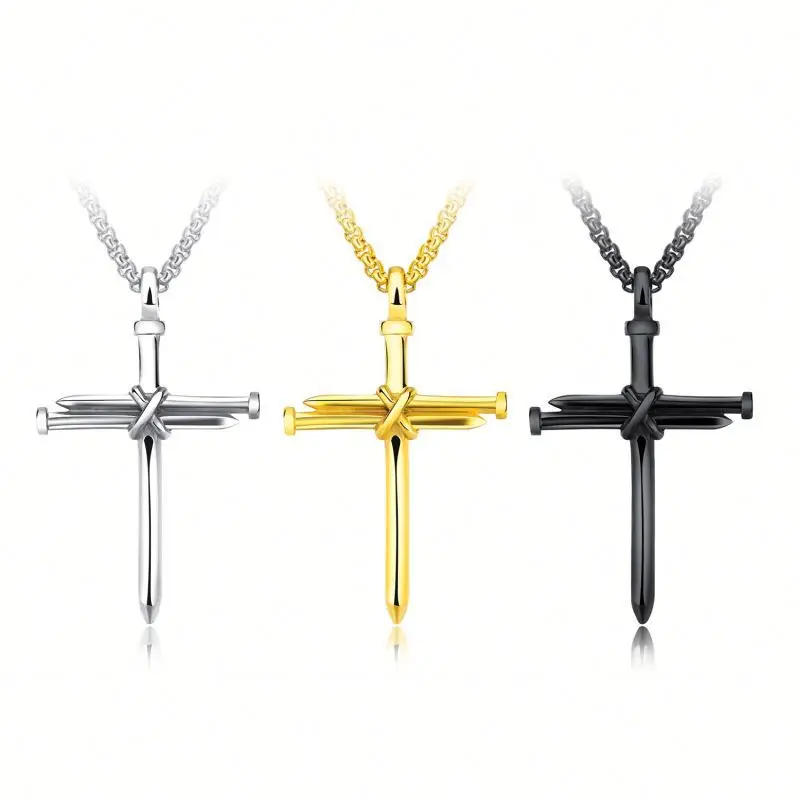 

Explosive Titanium Steel Cross Necklace Jewelry Classic Simple Stainless Steel Nail Pendant Necklace