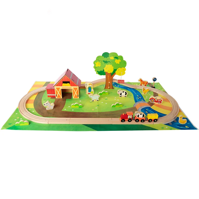 

Wooden Track Train Set Toy Railway with Map Farmyard Train Set Educational Toys for Kids educational kids toys, Colorful