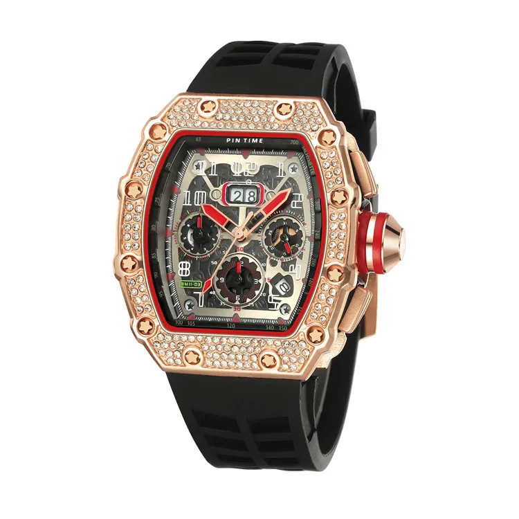 

2021 Calendar Top Brand Luxury Gold Rubber Strap New Military Sports Diamond Men Quartz Mivement Watch