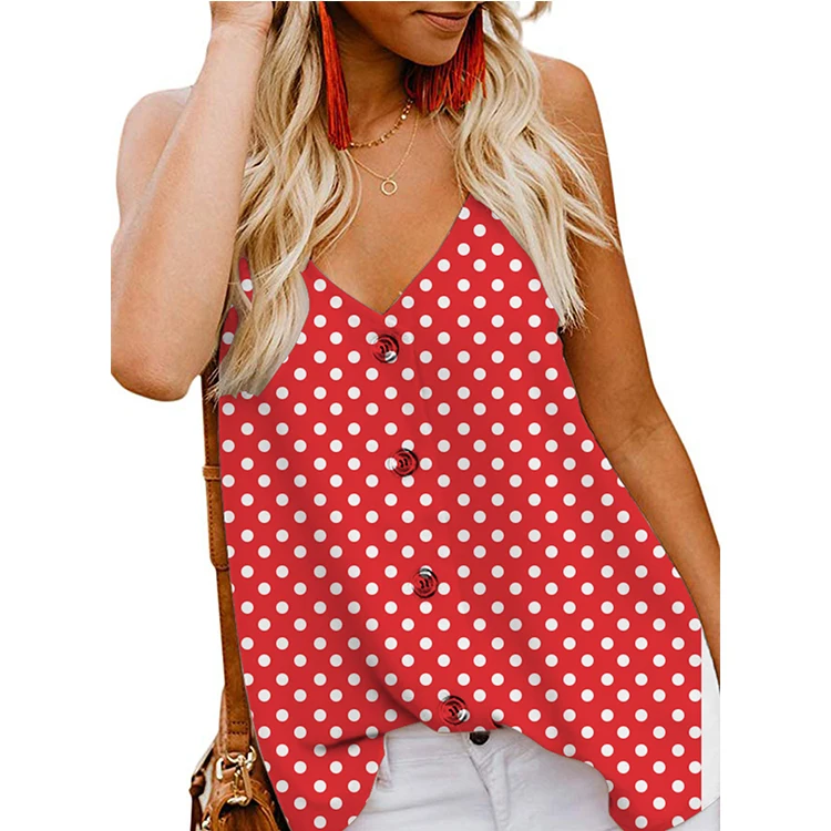 

WW-0049 Sexy Leisure Wave Point Printing Jacket Buttons Women Sexy Shirt Casual Tank Top Summer, Customized color