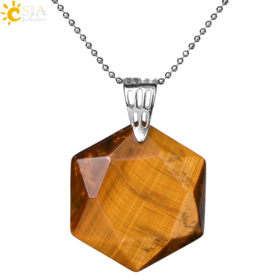 

CSJA wholesale healing energy black obsidian hexagram crystal natural stone pendant necklaces for women gemstone jewelry E643