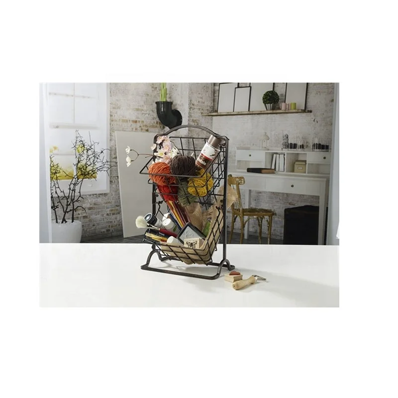 

HS018D 2 Tier Basket KITCHEN ORGANIZER STAND 2 Tier Hanging FOOD Basket RACK, Natural